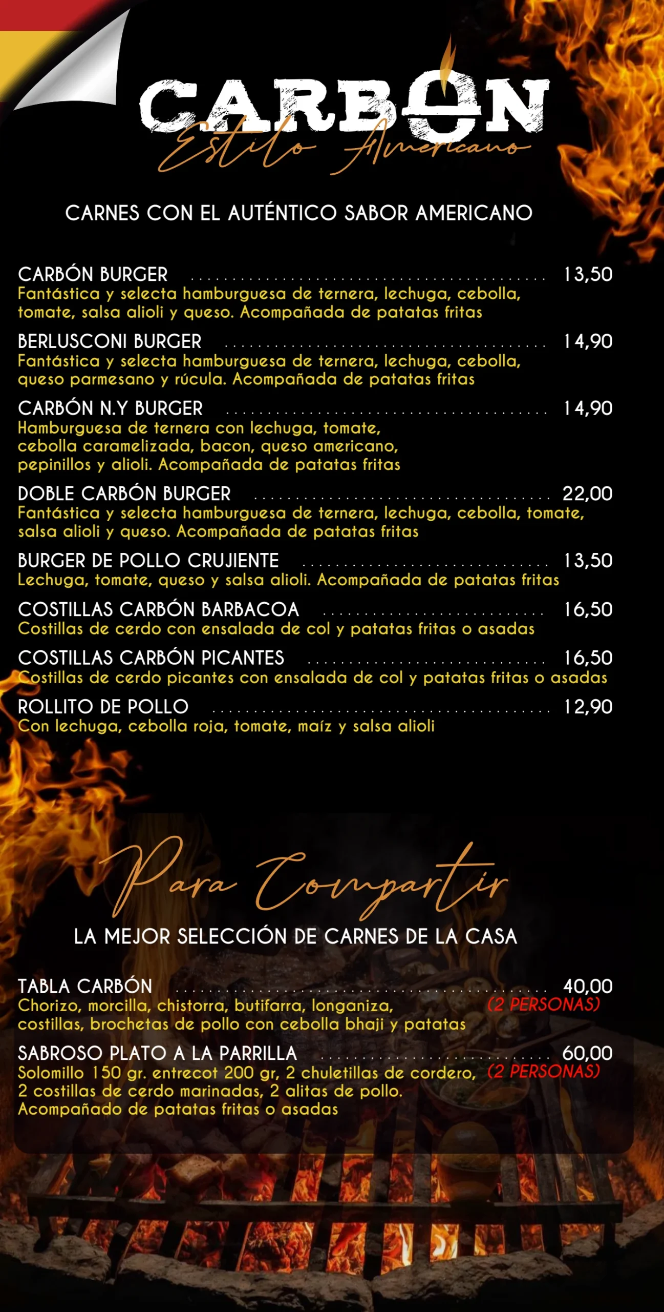 Carta El Carbón · Hamburguesas y platos para compartir · Página 4