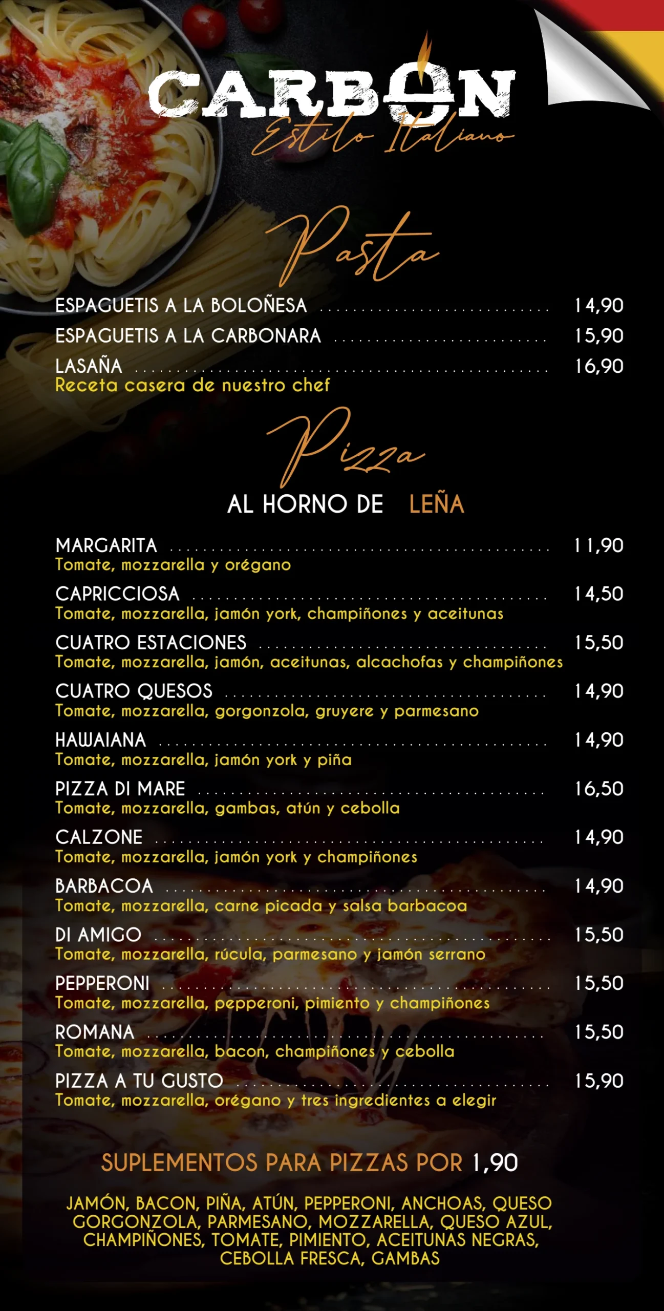 Carta El Carbón · Pasta y pizzas · Página 5