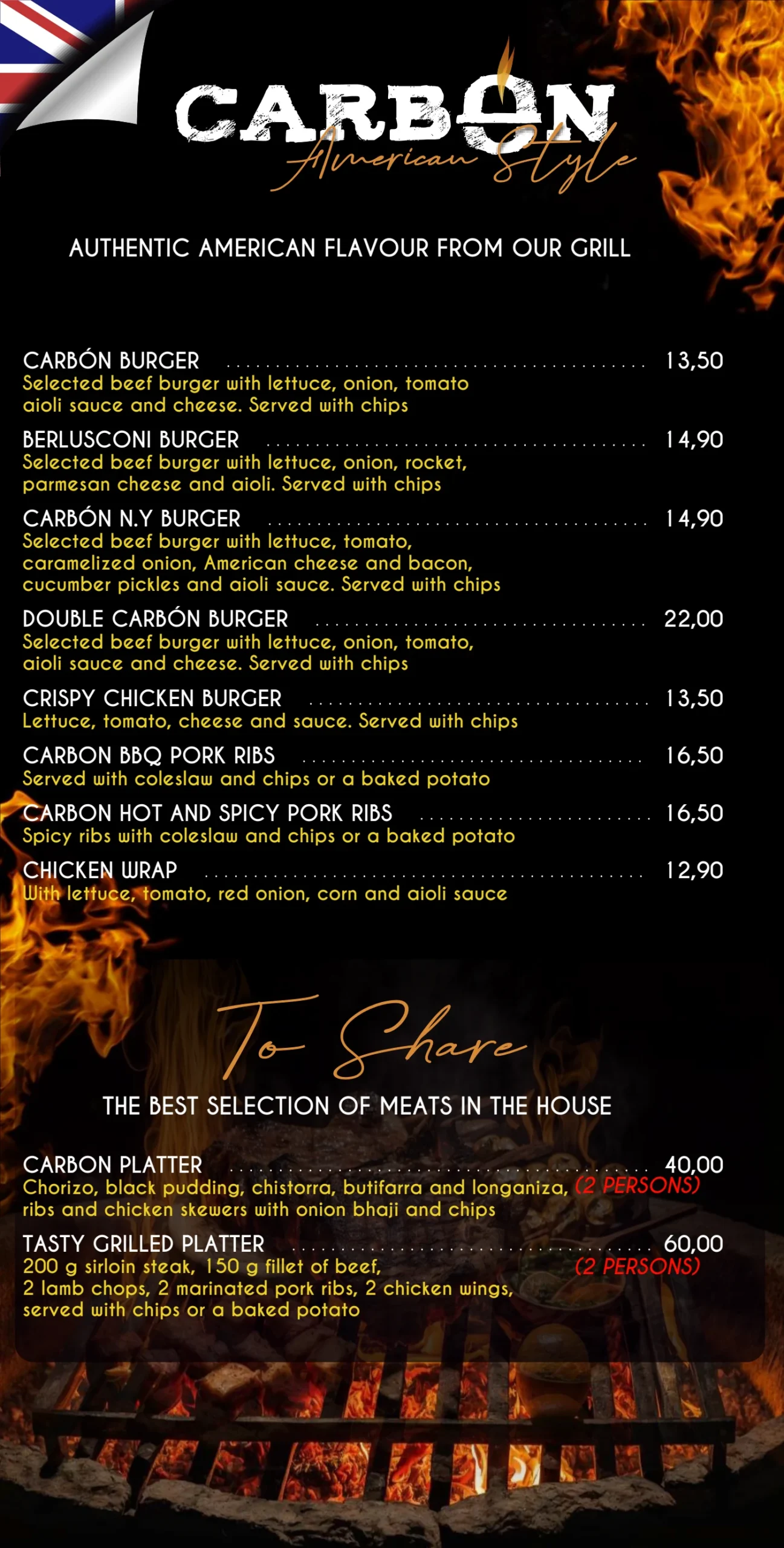 Carta El Carbón · Burgers and sharing platters · Página 8
